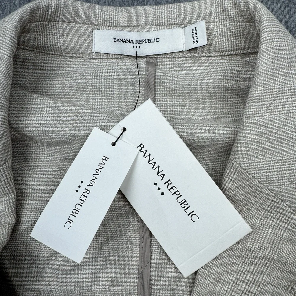 Banana Republic Tailored Fit Sport Coat Blazer Sz 42R Linen Beige Glen Check New